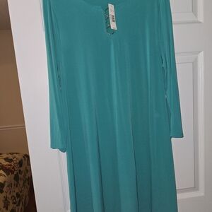 new directions Teal Long-Sleeve A-Line Dress with Ring Detail